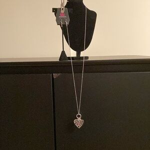 Dogeared Silver Heart Necklace with Multicolor Accents and earring set
